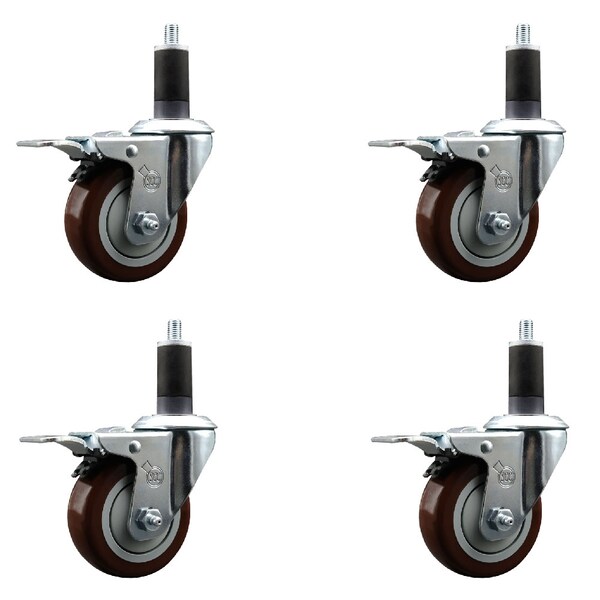Service Caster 3.5'' Maroon Poly Swivel 1-1/4'' Expanding Stem Caster Set Total Lock Brake, 4PK SCC-EXTTL20S3514-PPUB-MRN-114-4 - main